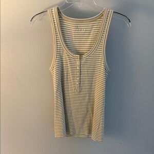 aerie Cream & Tan Striped Ribbed Henley Tank
